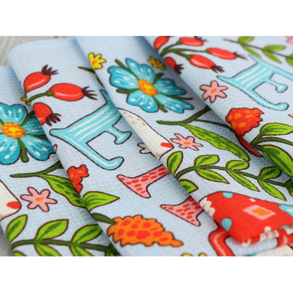 Набір вафельних рушників 45х60 см. 3 шт. Великодні Зайчики з писанкою блакитний -
                                                        Фото 4