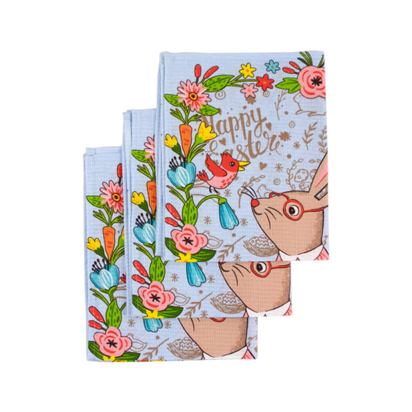 Набір вафельних рушників 45х60 см. 3 шт. Пасхальний Зайчик блакитний -
                                                        Фото 3