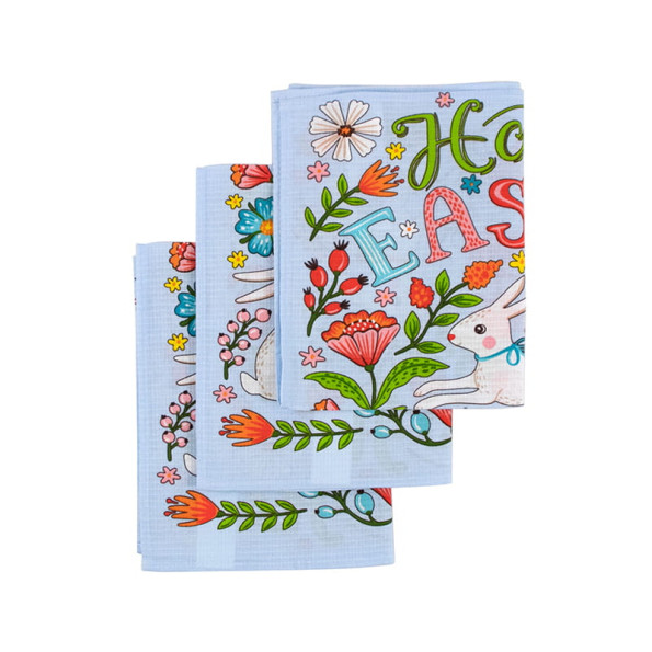 Набір вафельних рушників 45х60 см. 3 шт. Великодні Зайчики з писанкою блакитний -
                                                        Фото 3
