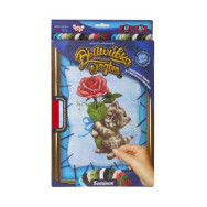 Вышивка гладью по номерам на растяжке, Котёнок с розой