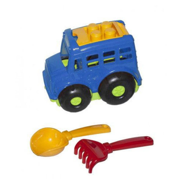Автобус Бусик №1 + лопатка і грабельки (синій)