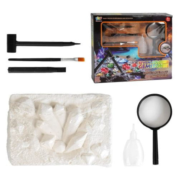 Раскопки "Драгоценные камни", гипсовый блок, инструменты, увеличительное стекло, бутылочка для воды Раскопки "Драгоценные камни", гипсовый блок, инструменты, увеличительное стекло, бутылочка для воды