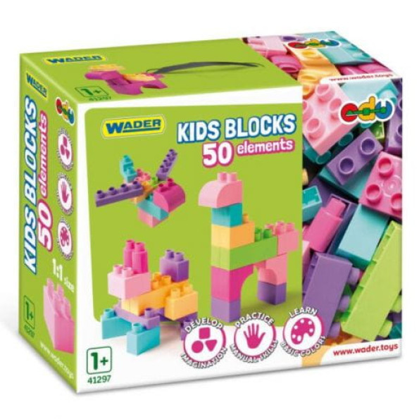 Конструктор пластиковый "Kids Blocks" 50 элементов (розовый) -
                                                        Фото 1