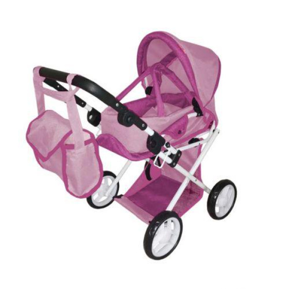 Коляска для куклы CARRELLO UNICO ROSE с сумкой
