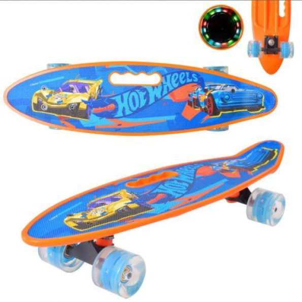 Пенні Борд Різнокольоровий світячі колеса Hot Wheels з ручкою Пенні Борд Різнокольоровий світячі колеса Hot Wheels з ручкою