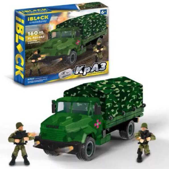 Конструктор IBLOCK Армія, КрАЗ с тентом, 160 дет, 2 фігурки у короб. Конструктор IBLOCK Армія, КрАЗ с тентом, 160 дет, 2 фігурки у короб.