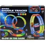 Трек 148 деталей, машинка на батарейках, підсвічування, неоновий трек, в коробці