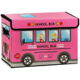 Корзина-пуфик для іграшок "Школьний автобус", рожевий