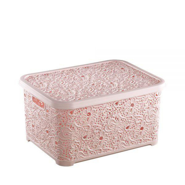 Пластиковая корзина для хранения розовая с крышкой 10 л