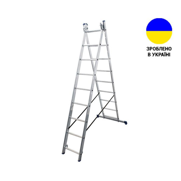 Алюмінієва двосекційна драбина 2x9 сходинок DUOMAX VIRASTAR