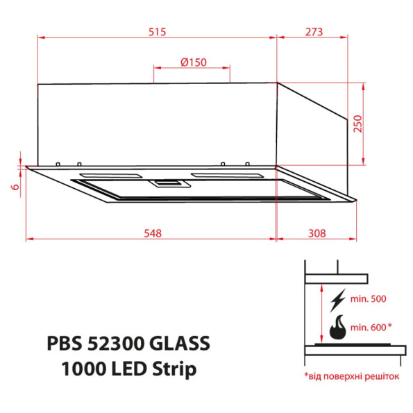 Вытяжка Weilor PBS 52300 GLASS BL 1000 LED Strip -
                                                        Фото 5