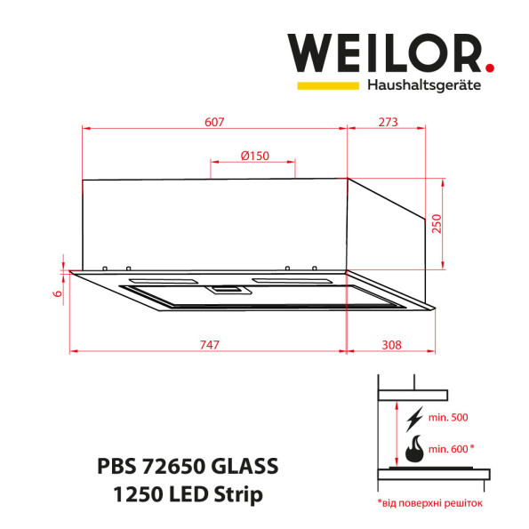 Вытяжка Weilor PBS 72650 GLASS BG 1250 LED Strip -
                                                        Фото 5