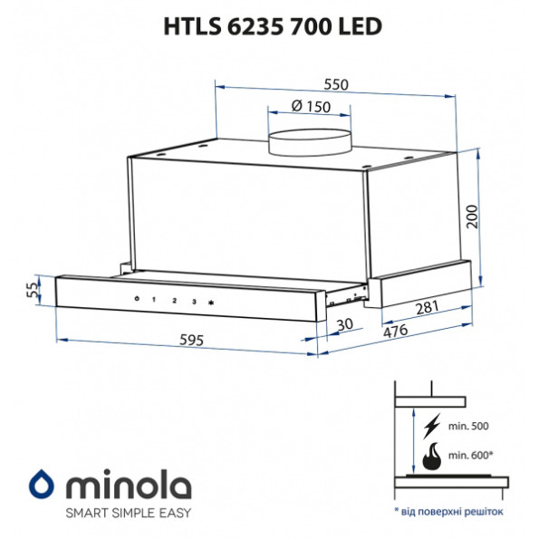 Вытяжка Minola HTLS 6235 BL 700 LED -
Фото 2 Вытяжка Minola HTLS 6235 BL 700 LED -
Фото 2