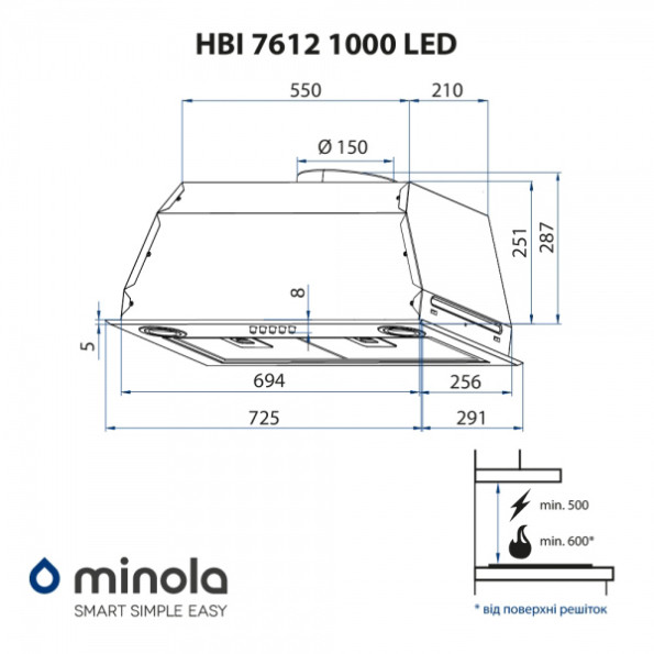 Вытяжка Minola HBI 7612 BL 1000 LED -
Фото 3 Вытяжка Minola HBI 7612 BL 1000 LED -
Фото 3