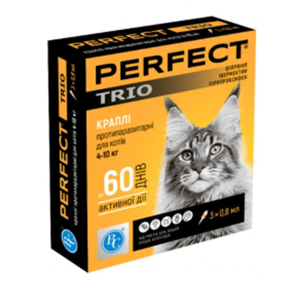 Перфект Trio капли для кошек от блох и клещей 4-10кг 0,8мл