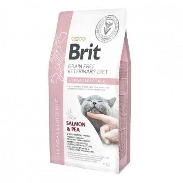 Brit Cat Hypoallergenic VetDiets - Гиппоалергенный сухой корм для кошек с лососем и горохом 400г