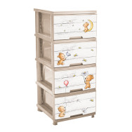 Комод пластиковый 46х39х95 см с выдвижными ящиками кремовый/декор Медведи Комод пластиковый 46х39х95 см с выдвижными ящиками кремовый/декор Медведи