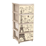 Комод пластиковый 46х39х95 см с выдвижными ящиками кремовый/декор Париж Комод пластиковый 46х39х95 см с выдвижными ящиками кремовый/декор Париж