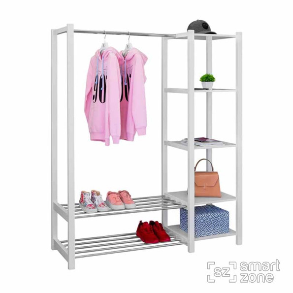 Напольная стойка для одежды с полками ЛОНГ белый -
                                                        Фото 2