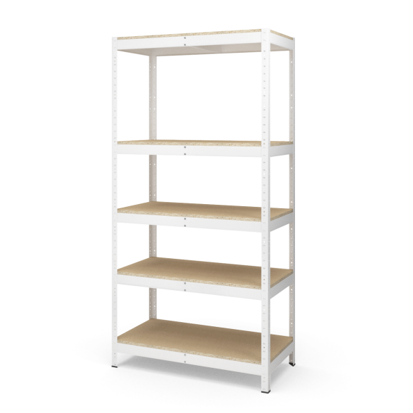 Стеллаж металлический 300х150х70 см БЕЛЫЙ 5 полок из ДСП ХАРДИ-ПРО-30955 для дома, магазина, склада -
                                                        Фото 2