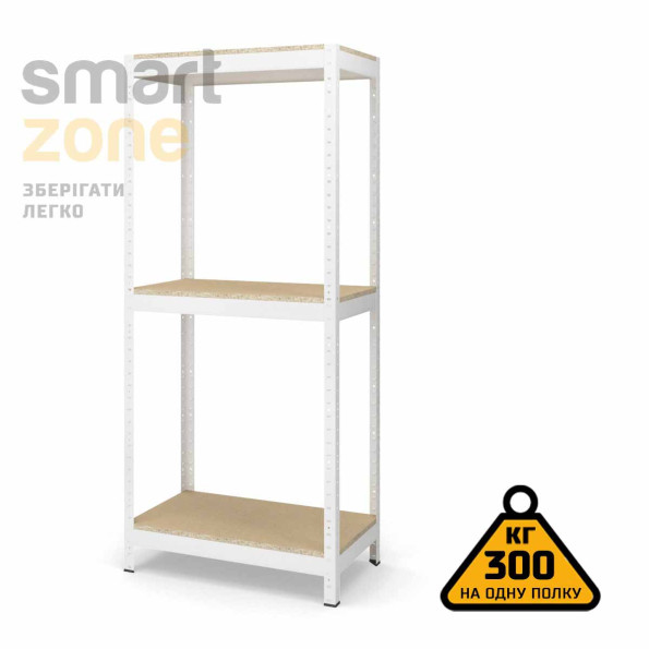 Стеллаж металлический 100х100х40 см БЕЛЫЙ 3 полки из ДСП ХАРДИ-ПРО-27344 для дома, магазина, склада -
                                                        Фото 2