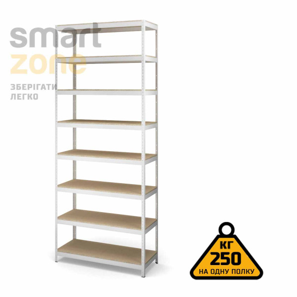 Стеллаж металлический 280х80х45 см БЕЛЫЙ 8 полок из ДСП ХАРДИ-ПРО-18484 для дома, магазина, склада -
                                                        Фото 2