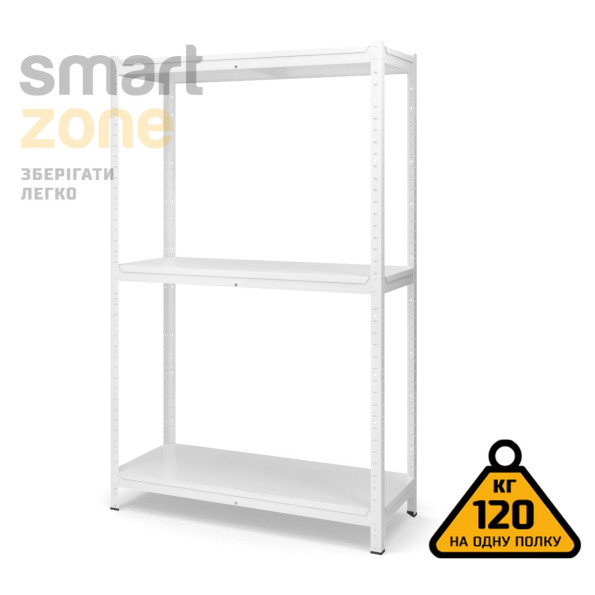 Стеллаж металлический 140х120х50 см БЕЛЫЙ 3 полки из металла ХАРДИ-ПРО-3034 для дома, магазина, склада -
                                                        Фото 2