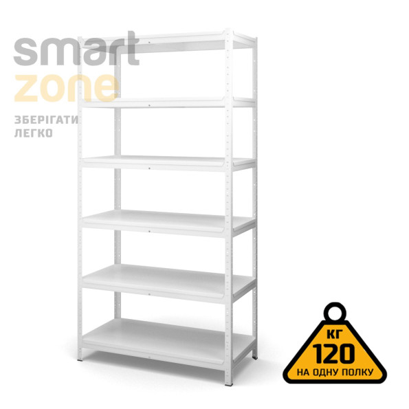 Стеллаж металлический 300х120х60 см БЕЛЫЙ 6 полок из металла ХАРДИ-ПРО-4478 для дома, магазина, склада -
                                                        Фото 2