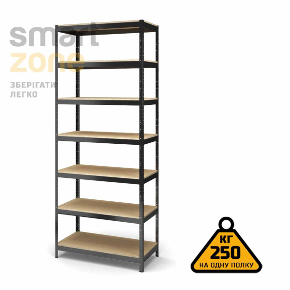 Стеллаж металлический 280х90х50 см ЧЕРНЫЙ 7 полок из ДСП ХАРДИ-ПРО-22395 для дома, магазина, склада -
                                                        Фото 2