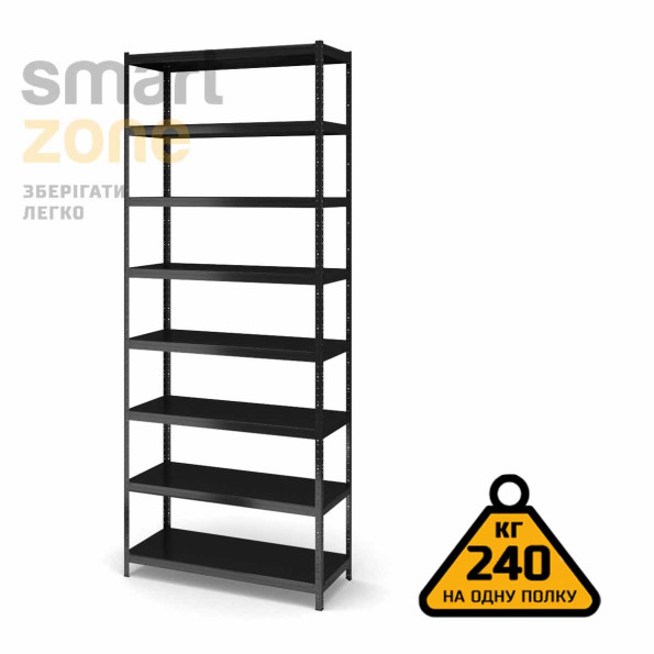 Стеллаж металлический 300х80х40 см ЧЕРНЫЙ 8 полок из металла ХАРДИ-ПРО-11518 для дома, магазина, склада -
                                                        Фото 2
