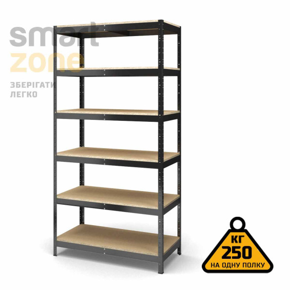 Стелаж металевий 280х120х40 см ЧОРНИЙ 6 полиць із ДСП ХАРДІ-ПРО-22538 для дому, магазину, складу -
                                                        Фото 2