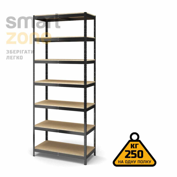 Стелаж металевий 300х140х90 см ЧОРНИЙ 7 полиць із ДСП ХАРДІ-ПРО-23187 для дому, магазину, складу -
                                                        Фото 2
