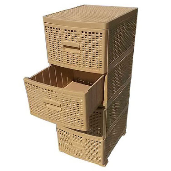 Комод пластиковий 93х37.5х45.5 см з висувними шухлядами бежевий Ротанг -
                                                        Фото 3