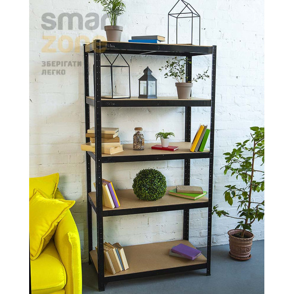 Стеллаж металлический ЧЕРНЫЙ 5 полок МДФ (Комплект из трех стеллажей БОНА-94 с доставкой) -
                                                        Фото 2