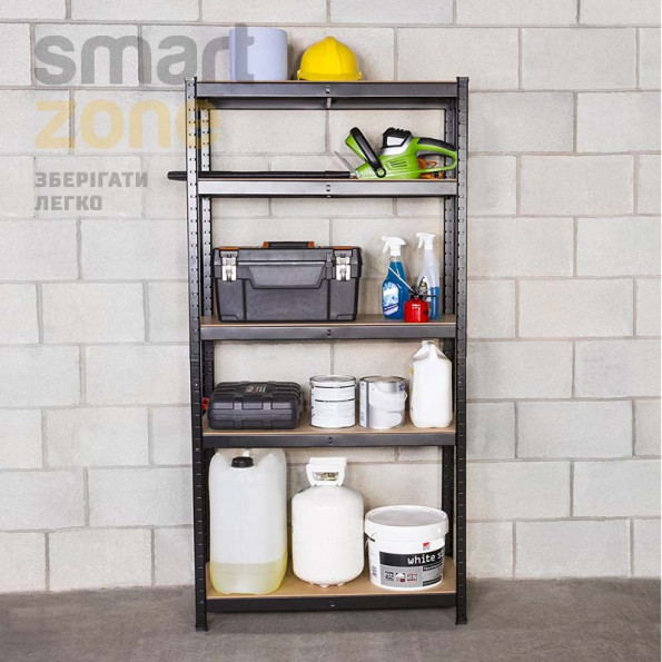 Стеллаж металлический ЧЕРНЫЙ 5 полок МДФ (Комплект из трех стеллажей БОНА-94 с доставкой) -
                                                        Фото 3