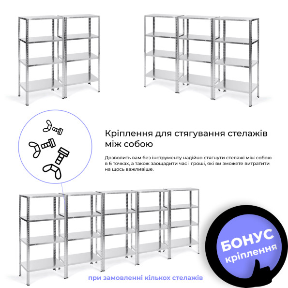 Стелаж металевий 150х75х30 см ЦИНК 4 полиці МІА-111 на кухню, у ванну, для квітів -
                                                        Фото 5