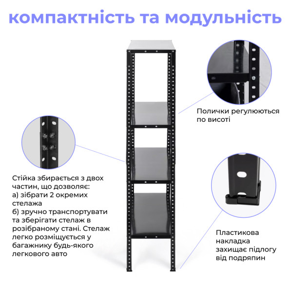 Стелаж металевий 150х75х30 см ЧОРНИЙ 4 полиці МІА-115 на кухню, у ванну, для квітів -
                                                        Фото 3