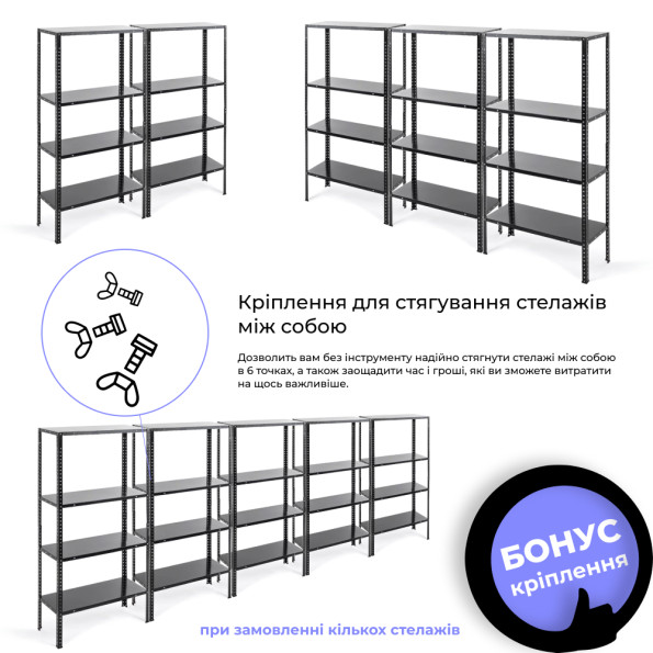 Стелаж металевий 150х75х30 см ЧОРНИЙ 4 полиці МІА-115 на кухню, у ванну, для квітів -
                                                        Фото 5