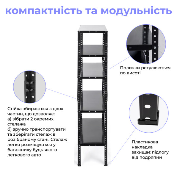 Стелаж металевий 170х75х30 см ЧОРНИЙ 5 полиць МІА-118 на кухню, у ванну, для квітів -
                                                        Фото 3